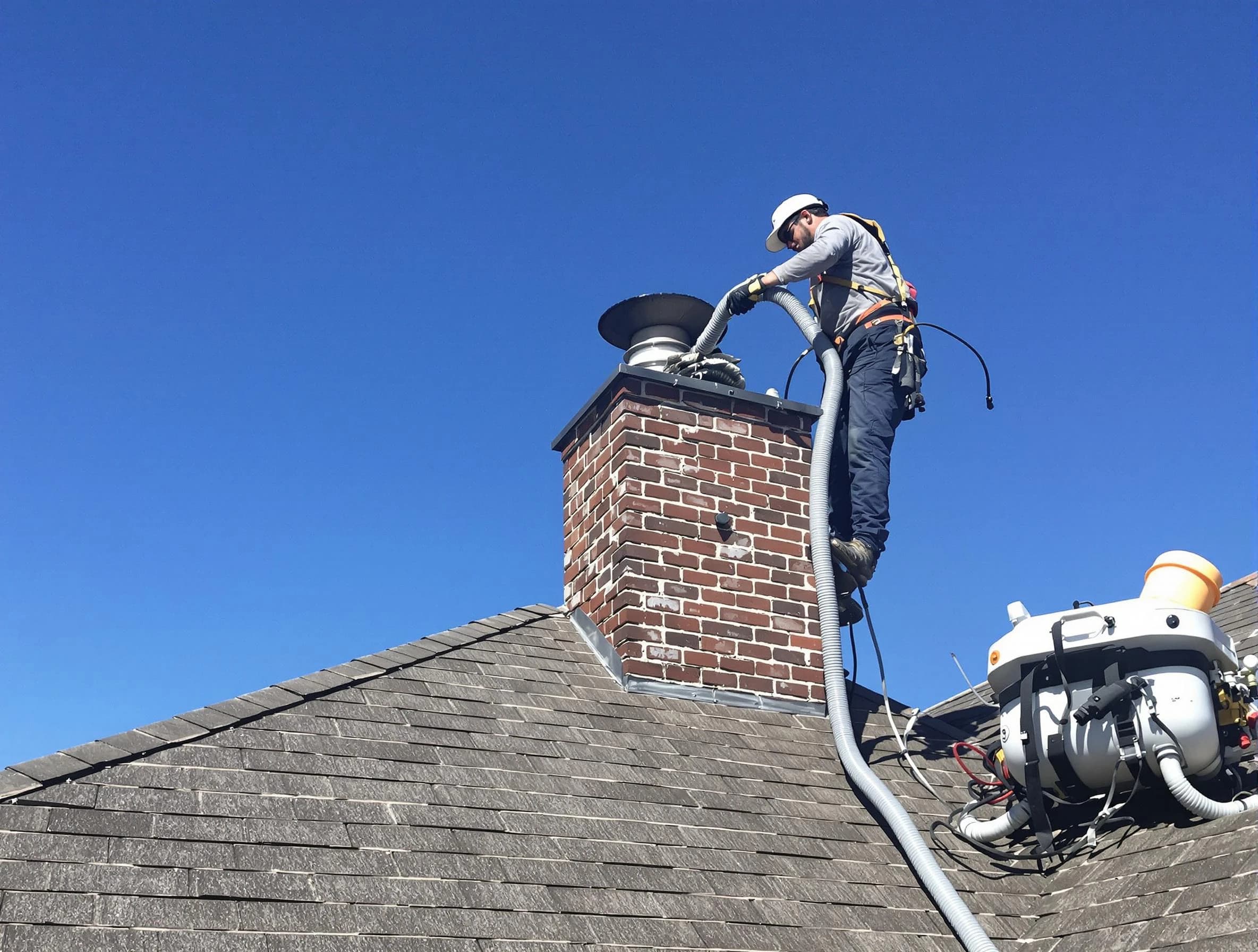 Dedicated Westford Chimney Sweep team member cleaning a chimney in Westford, MA