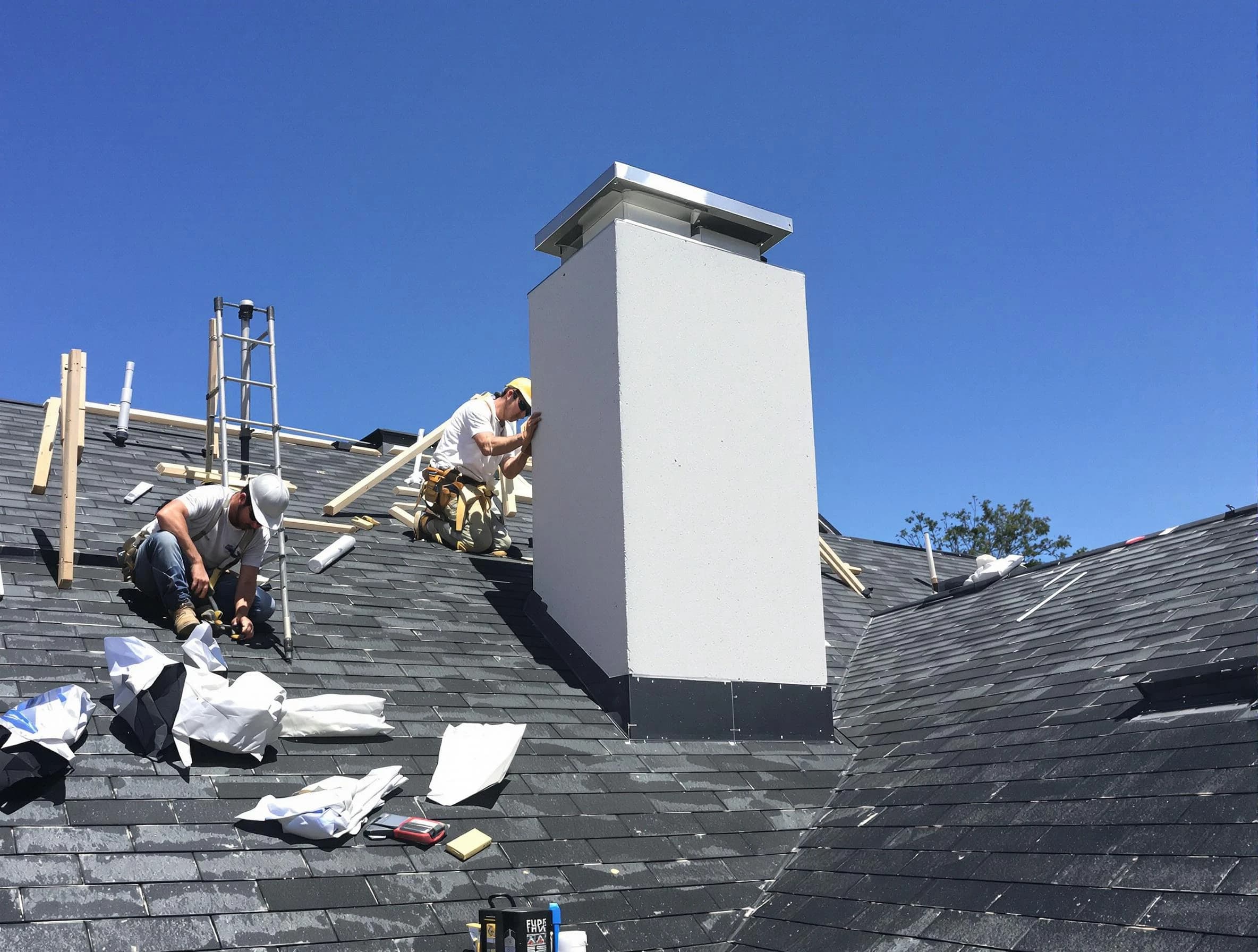 Westford Chimney Sweep crew installing a new chimney in Westford, MA