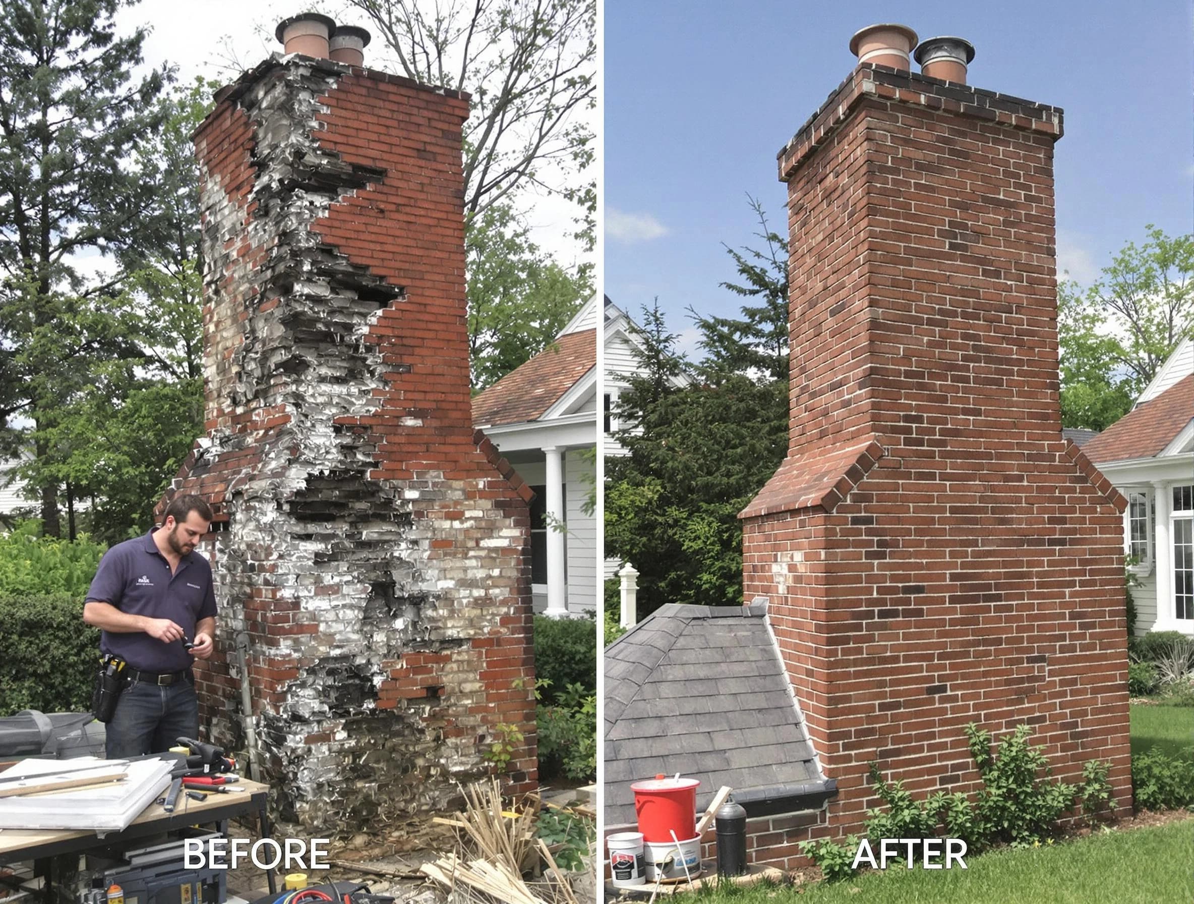 Westford Chimney Sweep performing a full chimney restoration in Westford, MA