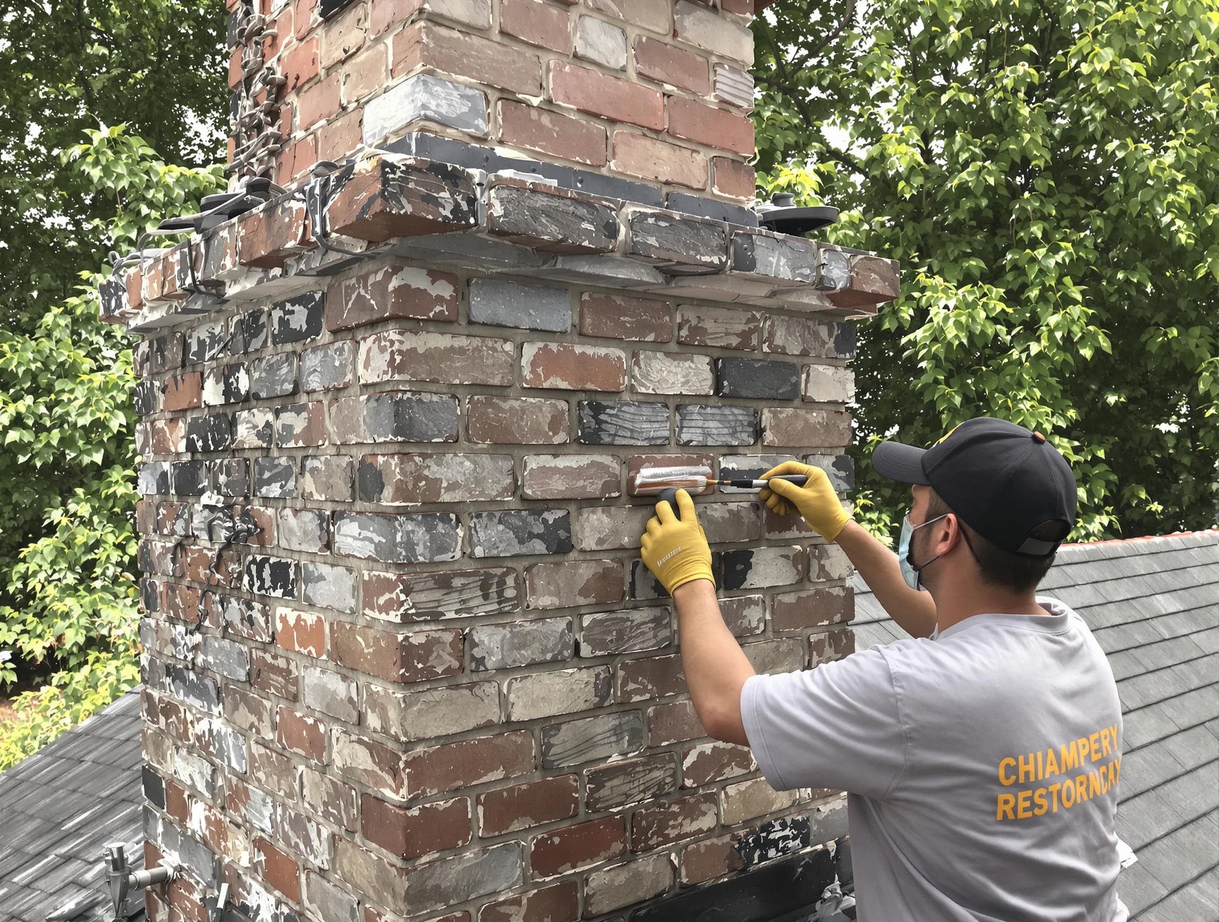 In-progress chimney restoration by Westford Chimney Sweep in Westford, MA