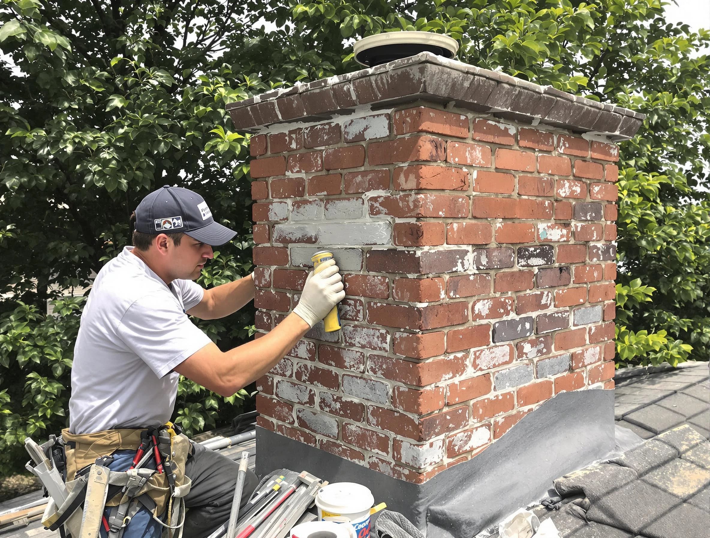 Westford Chimney Sweep restoring an aging chimney in Westford, MA