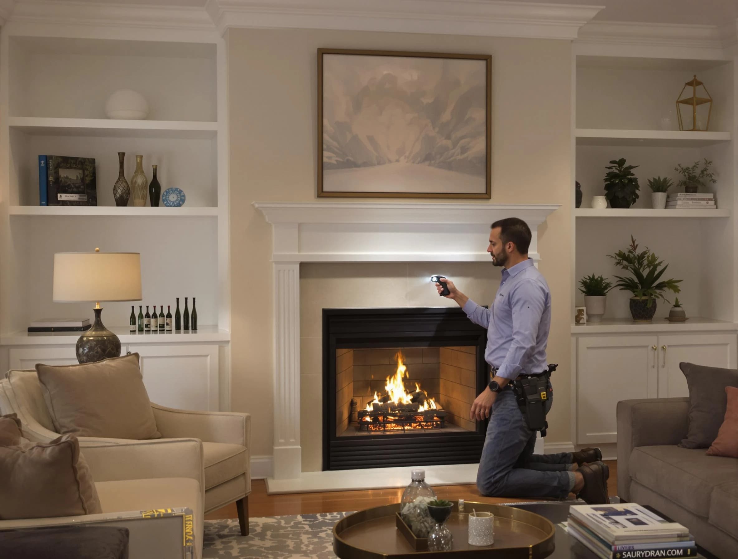 Westford Chimney Sweep conducting a fireplace safety inspection in Westford, MA