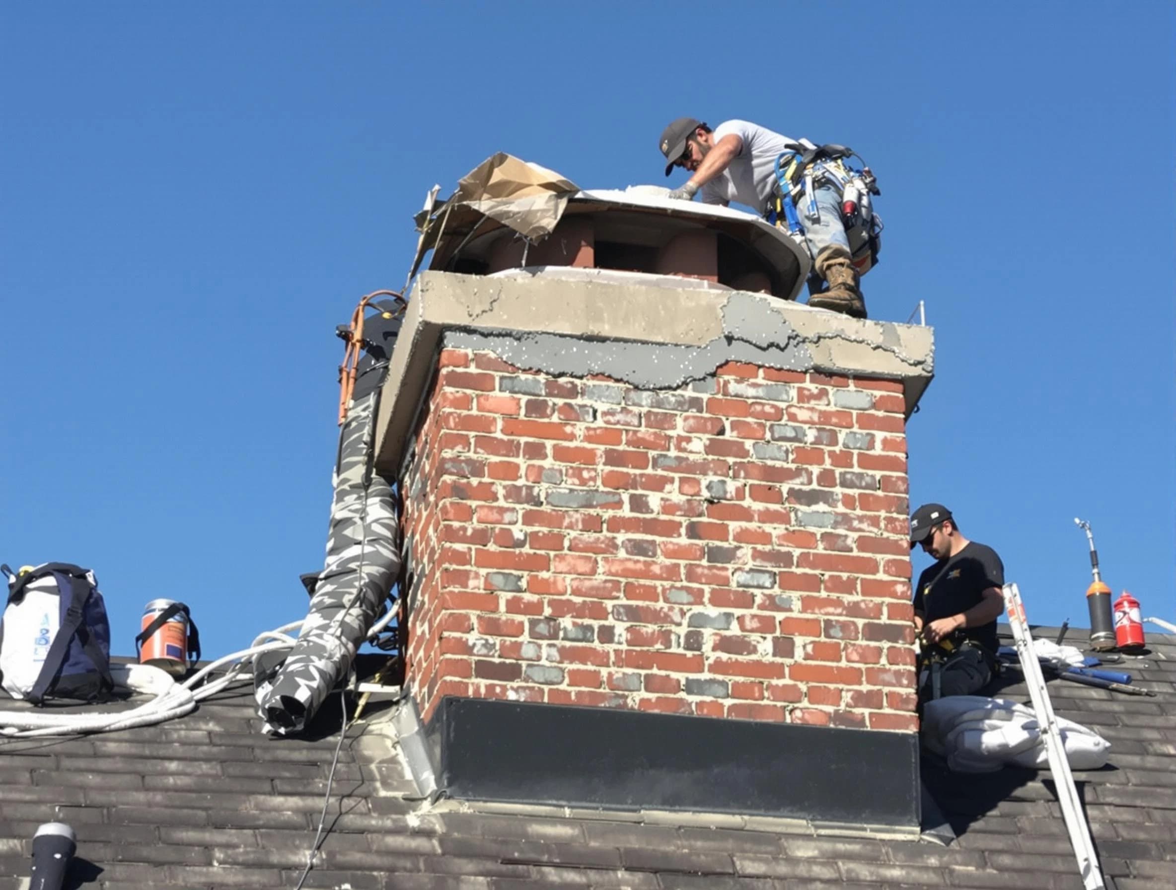 Westford Chimney Sweep installing a custom chimney crown in Westford, MA