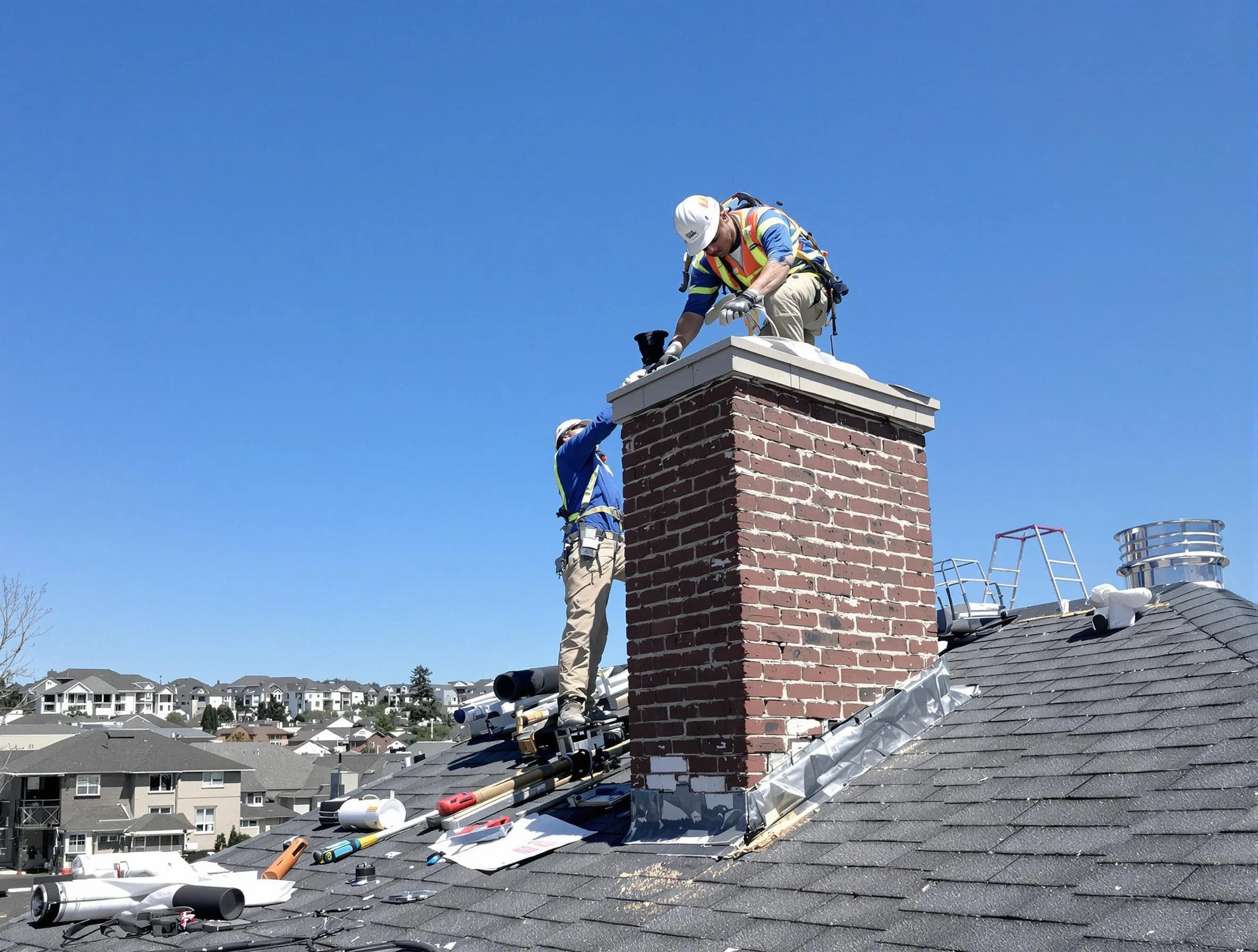 Westford Chimney Sweep repairing a chimney crown in Westford, MA