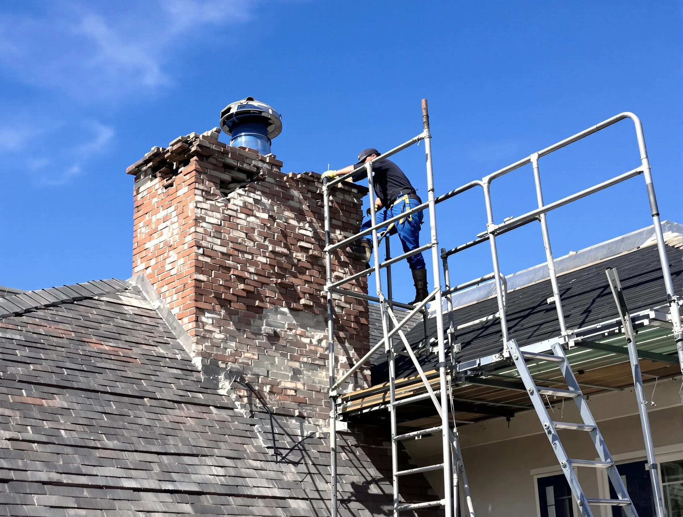 Rebuilding a chimney structure by Westford Chimney Sweep in Westford, MA