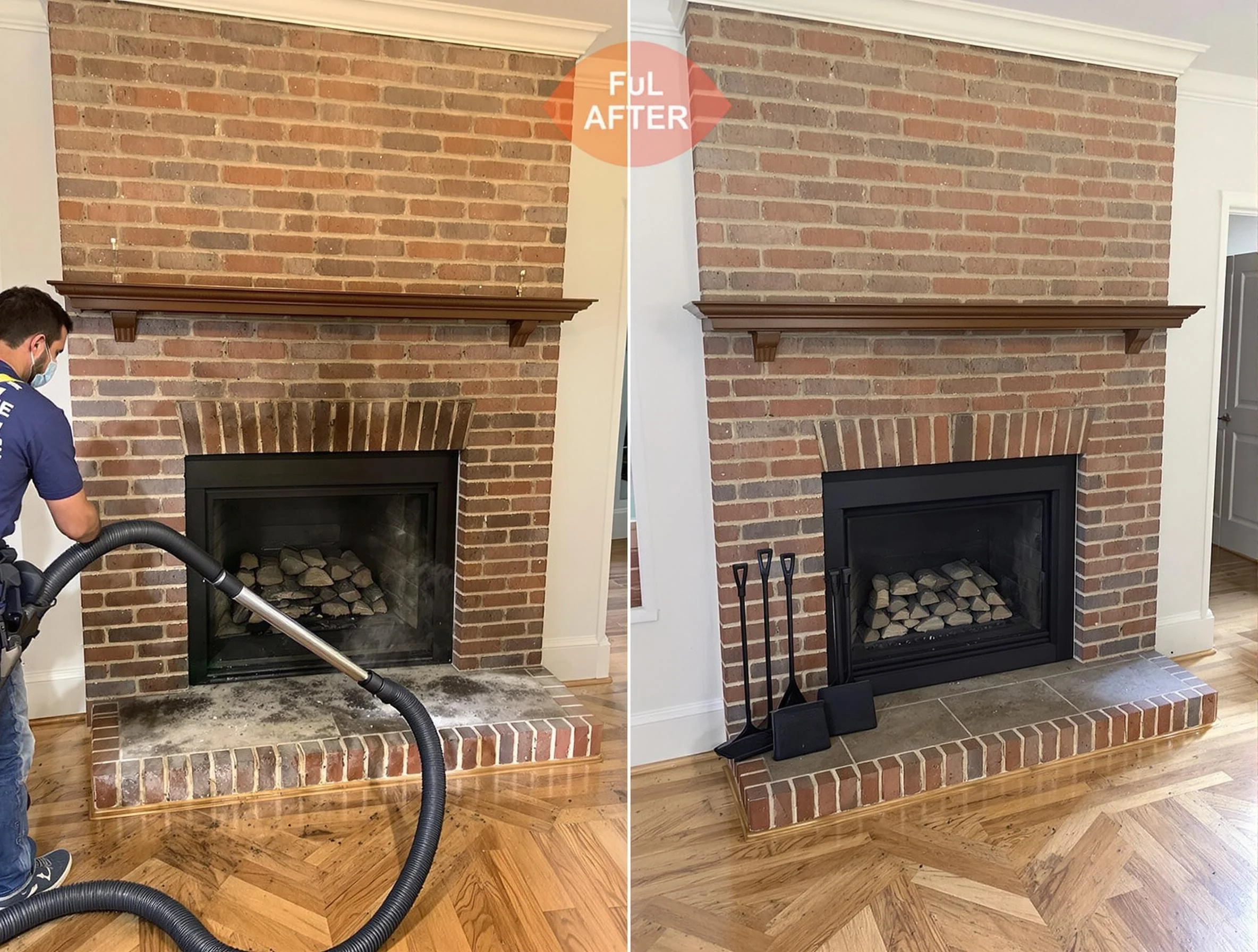 Westford Chimney Sweep carefully sanitizing a fireplace in Westford, MA